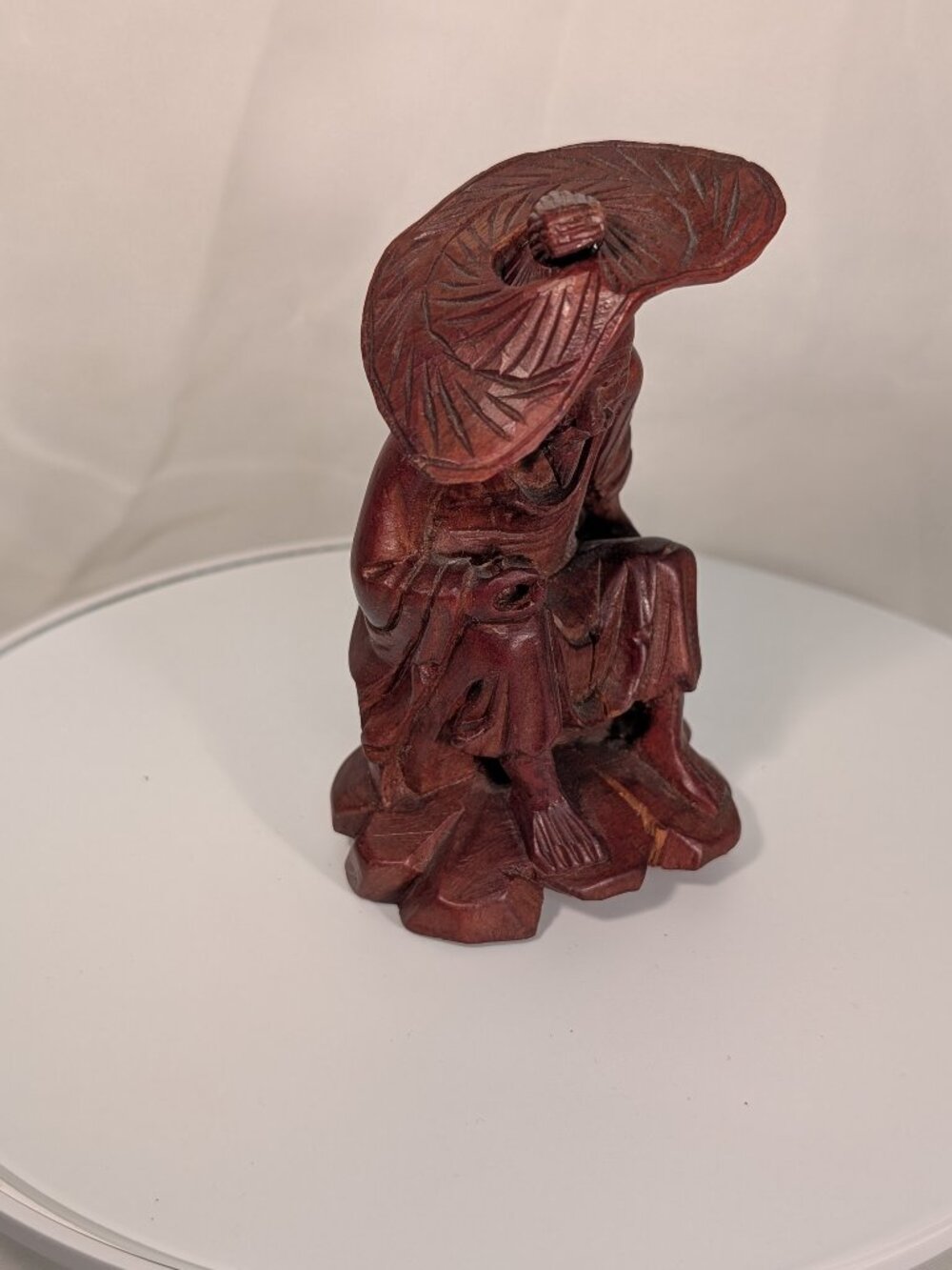 Vintage Chinese Hand-Carved Wood Seated Elderly Man Figure with Removable Hat - Picture 3 of 10